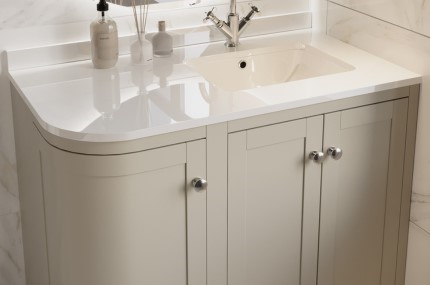 Beige Curved Corner Basin Vanity Unit